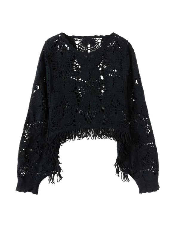 Bohemian Crochet Fringe Knit Top