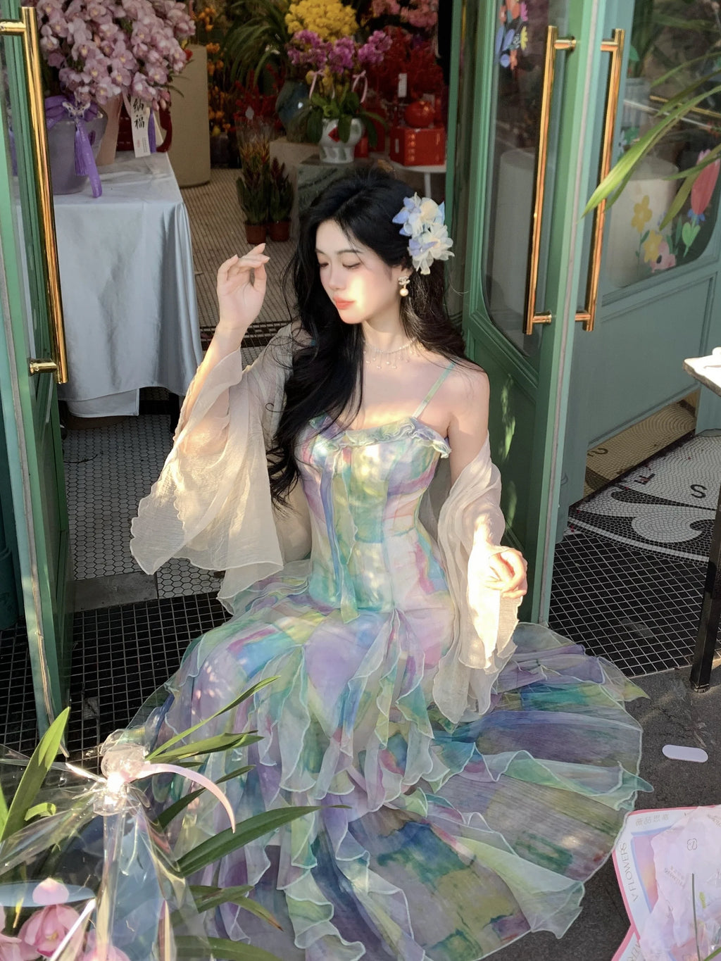 Ethereal Watercolor Ruffle Gown