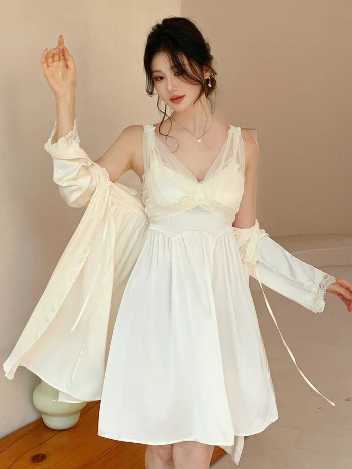Ethereal Lace Cream Nightdress Set