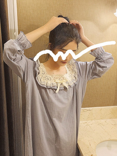 Vintage Lace Blue Cotton Nightgown