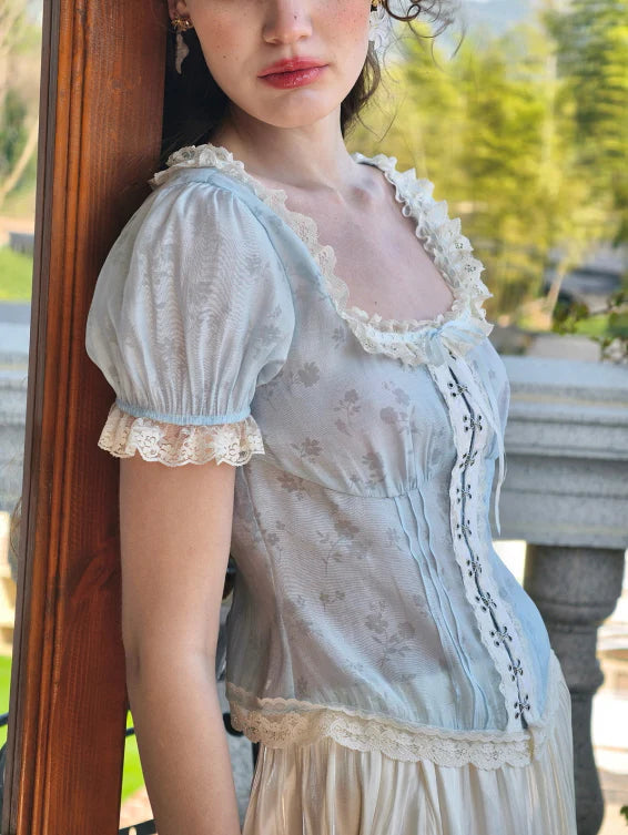 Whimsical Floral Lace-Up Corset Top