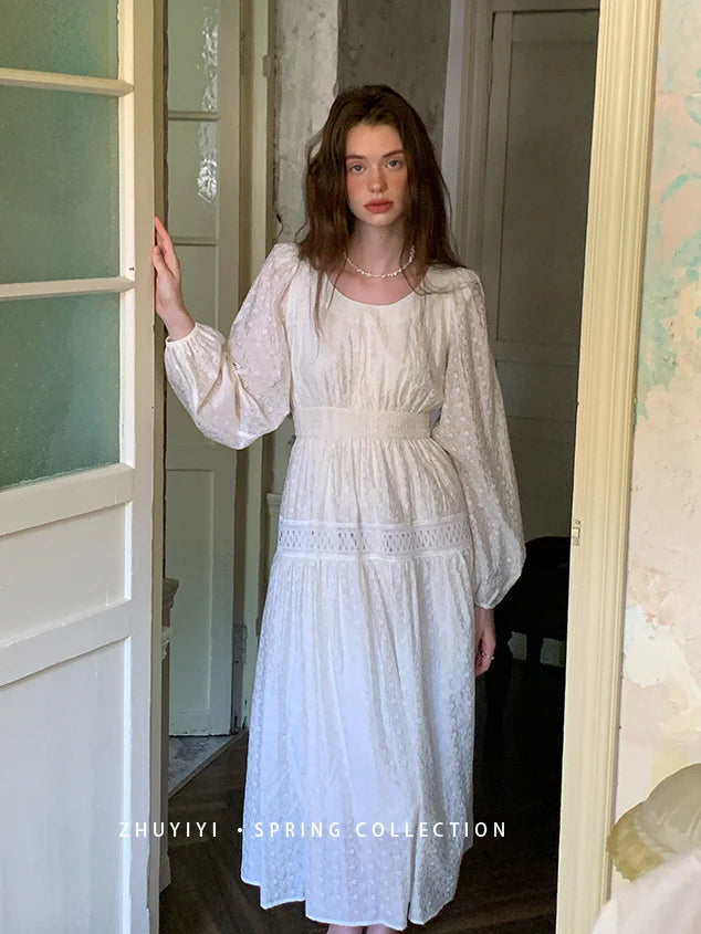 Ethereal White Lace Embroidered Dress