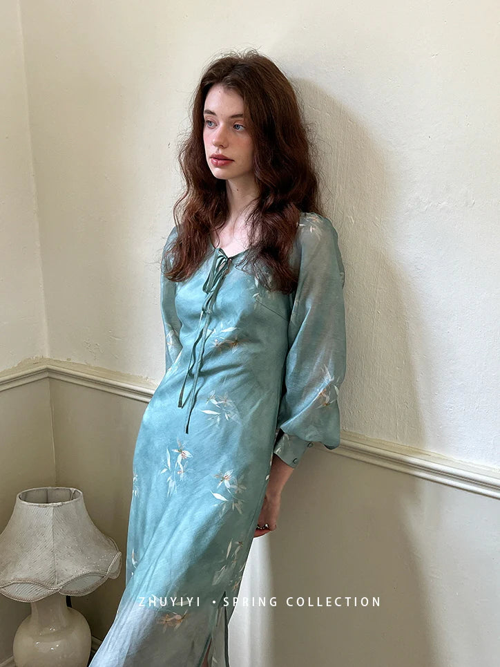 Ethereal Spring Meadow Sheer Sleeve Dress