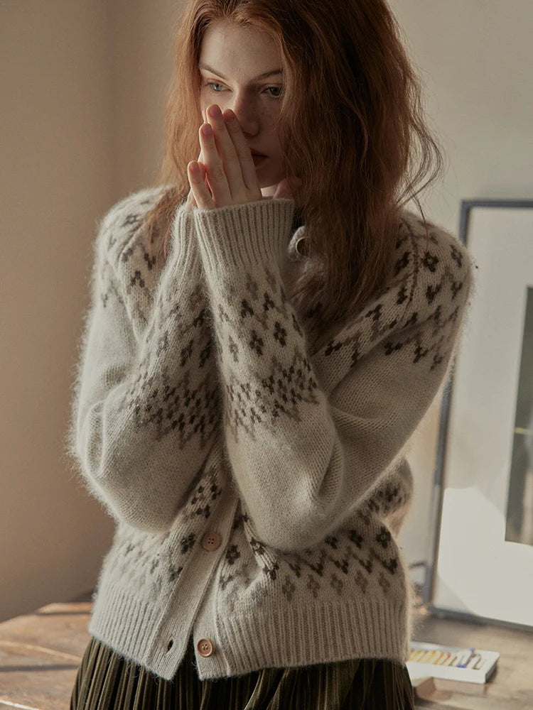 Vintage-Inspired Nordic Wool Blend Cardigan