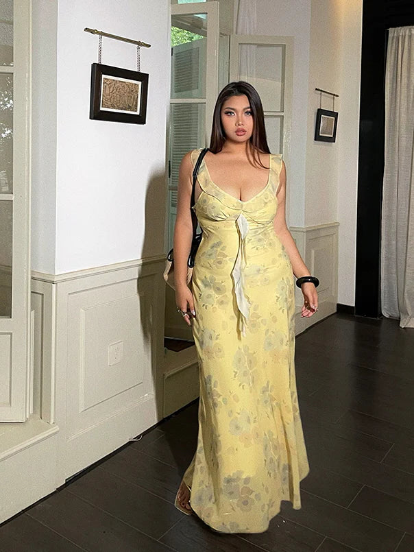 Lemon Blossom Tie-Front Floral Dress