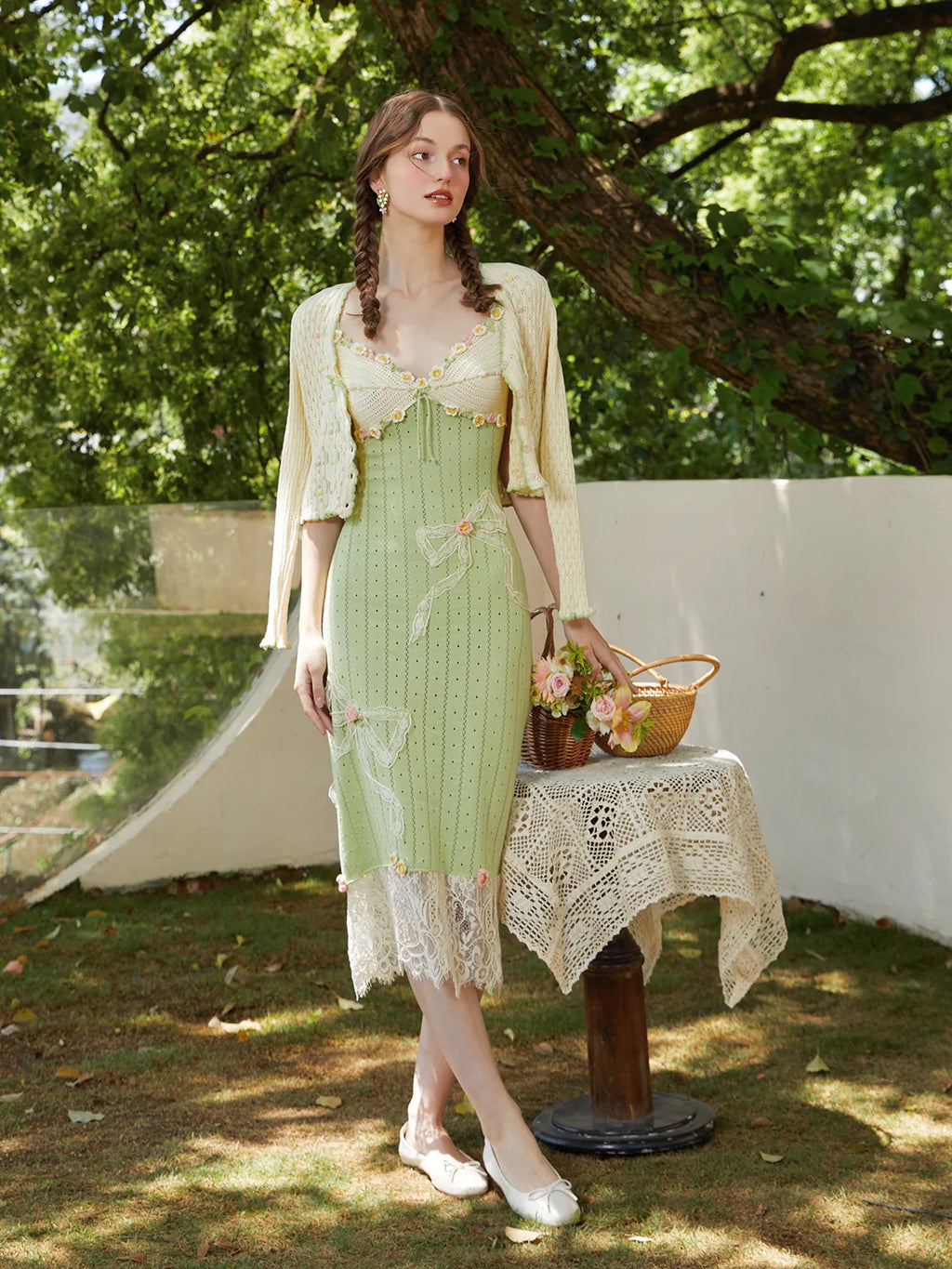 Garden Knit Crochet Dress and Cardigan