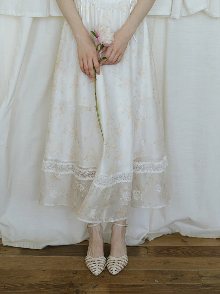 White Floral Corset Waist Dress