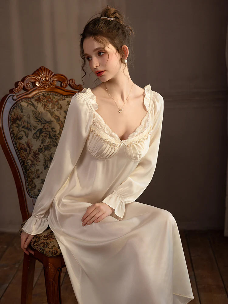 Silk Elegance Lace-Trimmed Nightgown