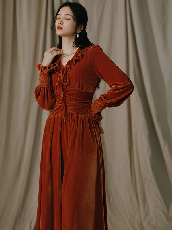 Velvet Elegance French Retro Dress