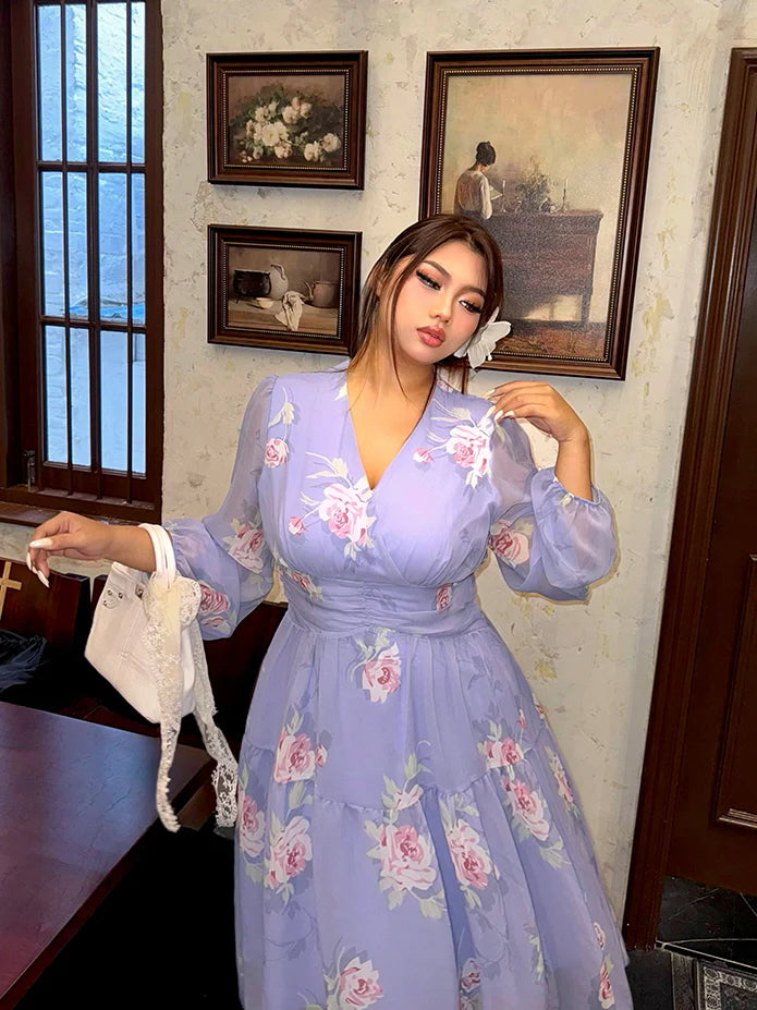 Lavender Rose Garden Chiffon Dress