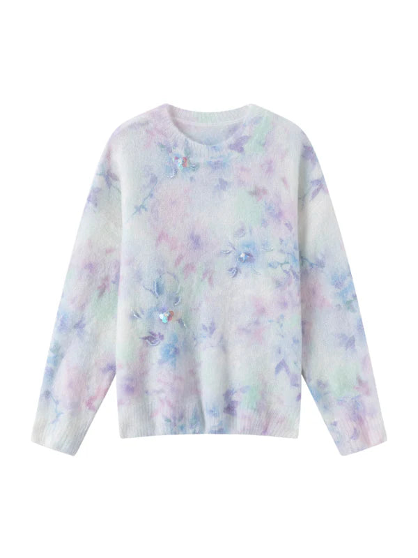 Dreamy Pastel Floral Mohair Sweater