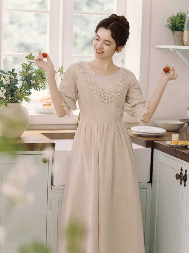 Vintage Embroidered Collar Cotton Dress