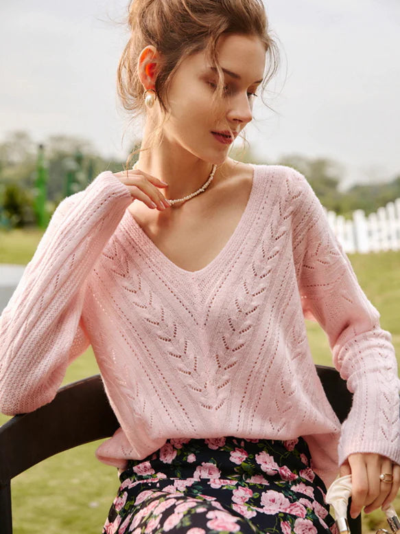 Romantic Soft Knit V-Neck Sweater