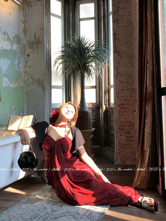 Crimson Rose Drape Dress