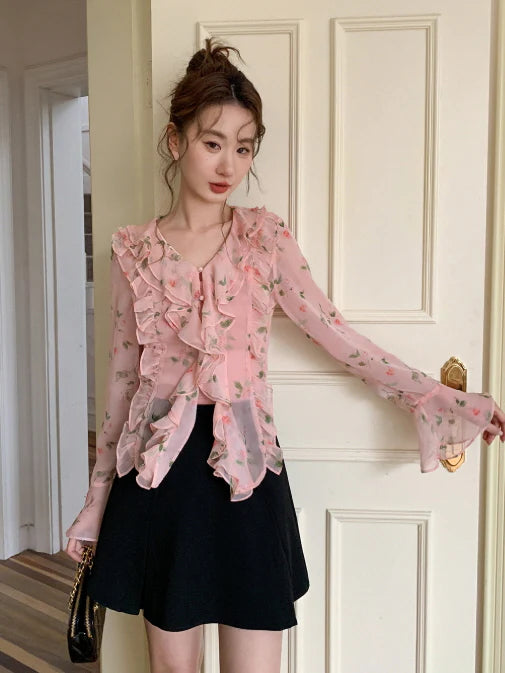 Blush Ruffle Floral Blouse