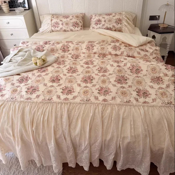 Vintage Cotton Embroidered Lace Bedding Set