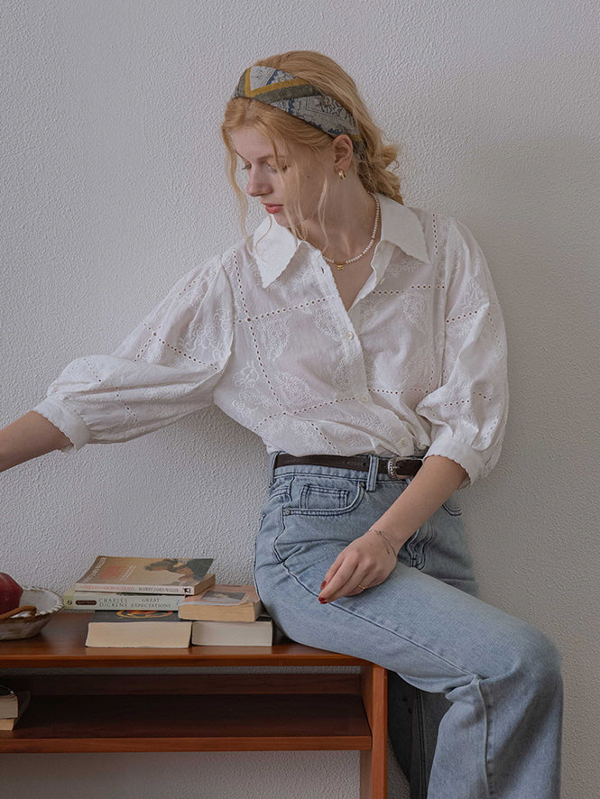 Vintage Embroidered Cotton Blouse