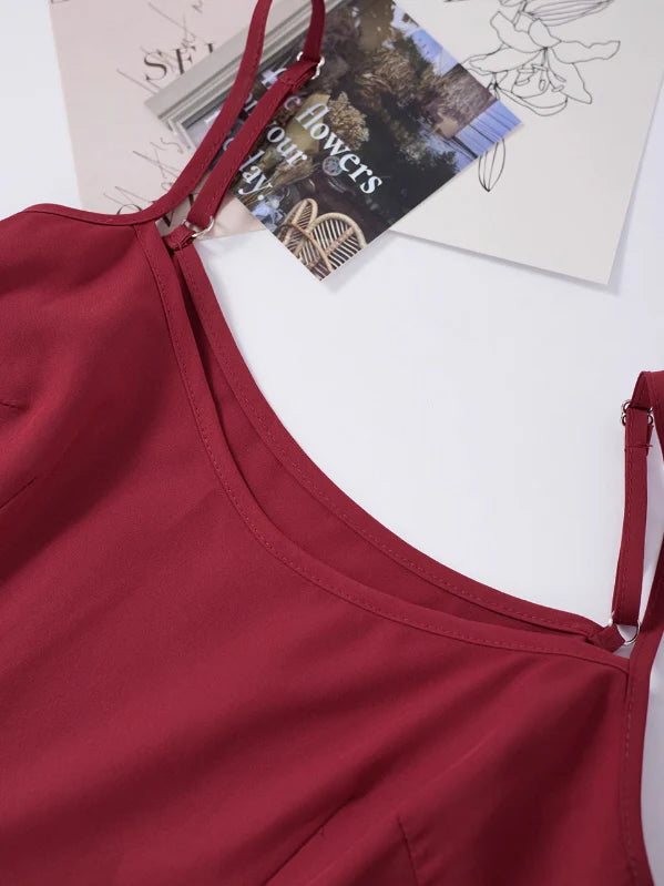 Ruby Elegance Lace-Up Maxi Dress