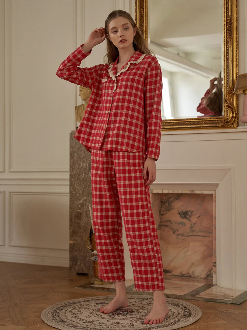 Cherrywood Check Lace Pajama Set