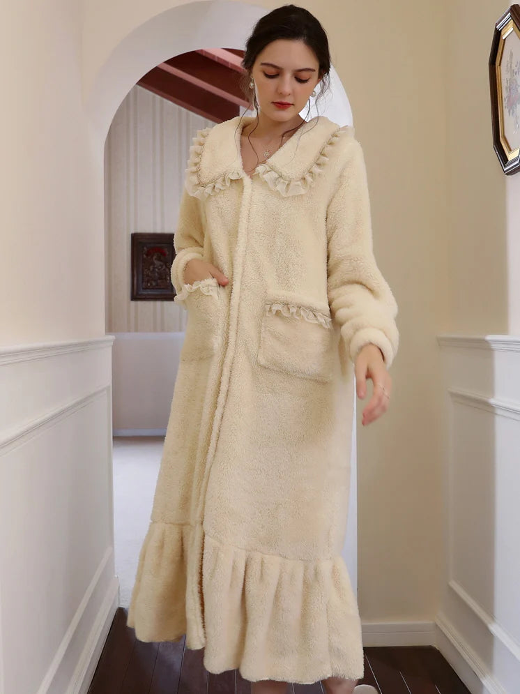 Cozy Dream Ruffle Trim Long Robe
