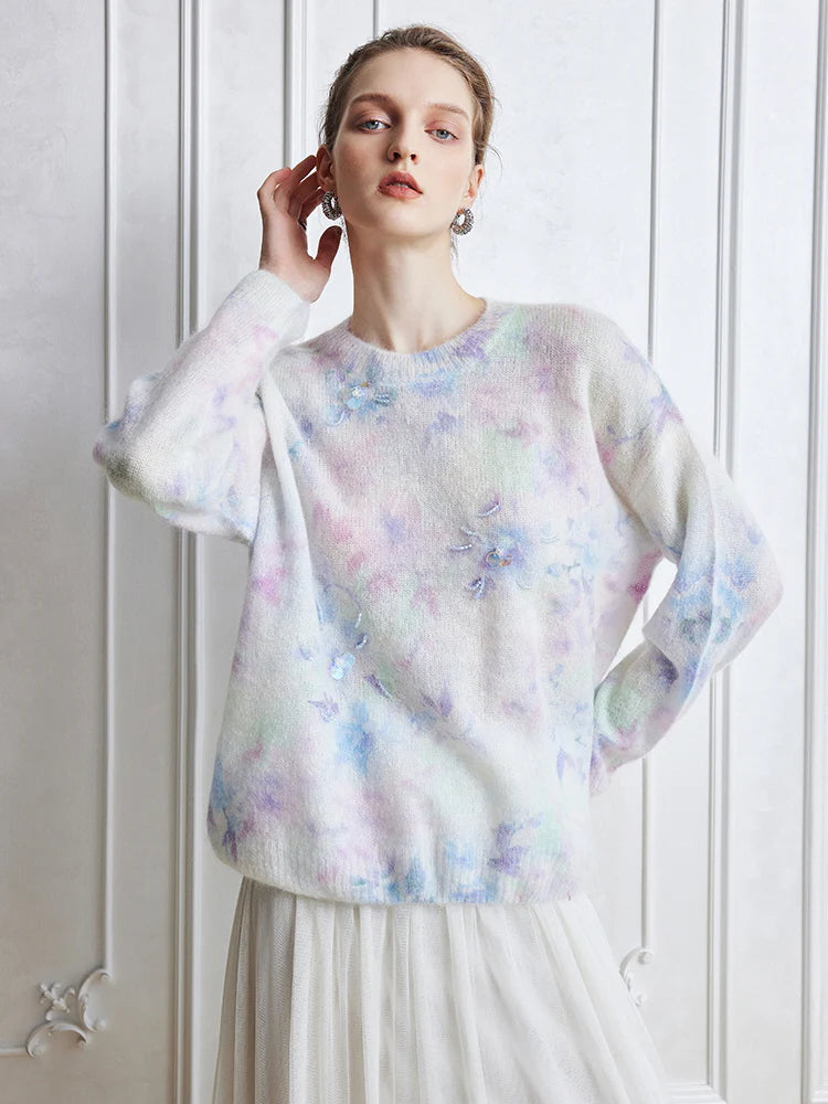 Dreamy Pastel Floral Mohair Sweater