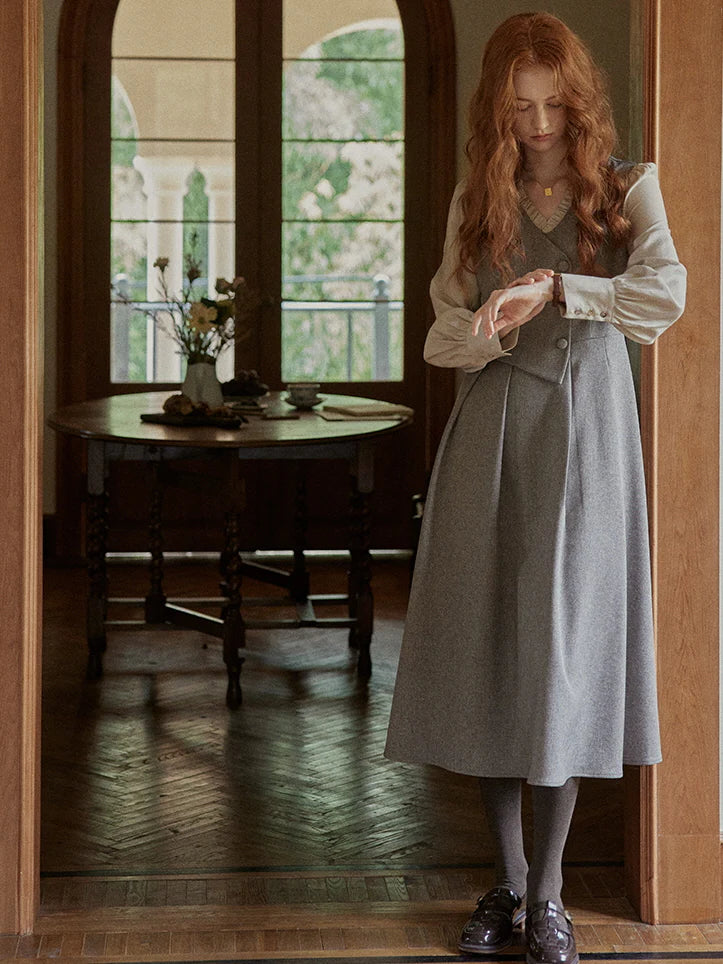Vintage Elegance Pleated Vest Dress
