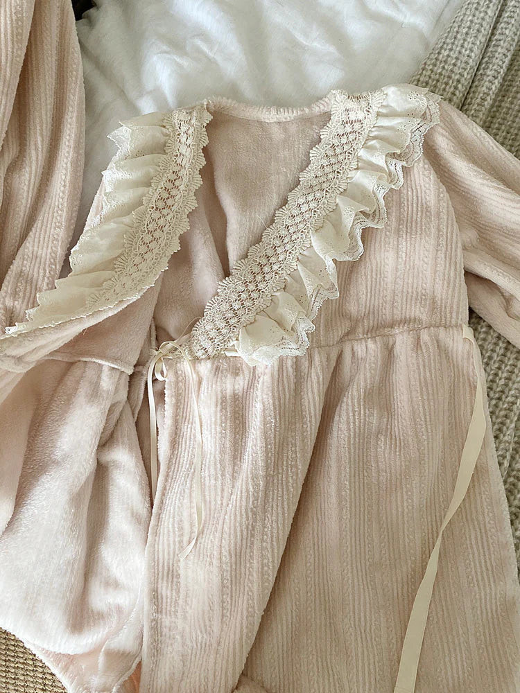 Velvet Dreams Lace Trim Pajama Set