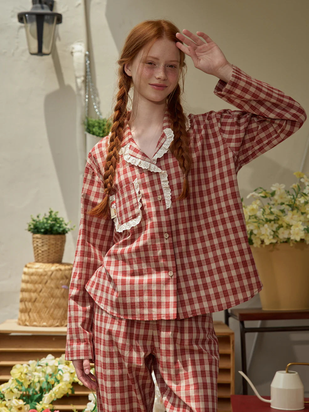 Rustic Checkered Lace Pajama Set