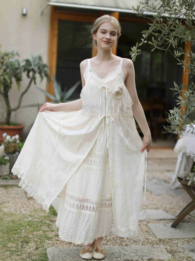 Cottage Bloom Embroidered Cotton Slip Dress