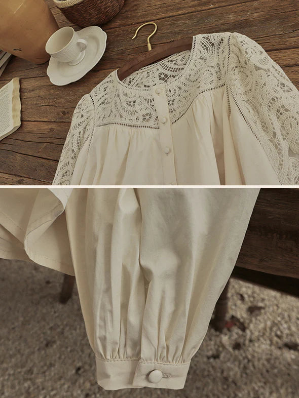 Romantic Lace Yoke Cotton Blouse
