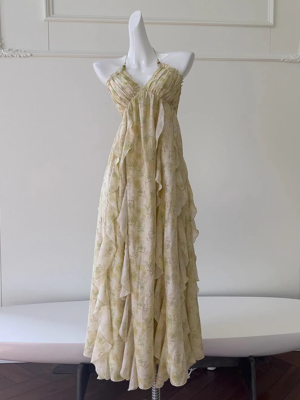 Golden Meadow Ruffle Floral Dress