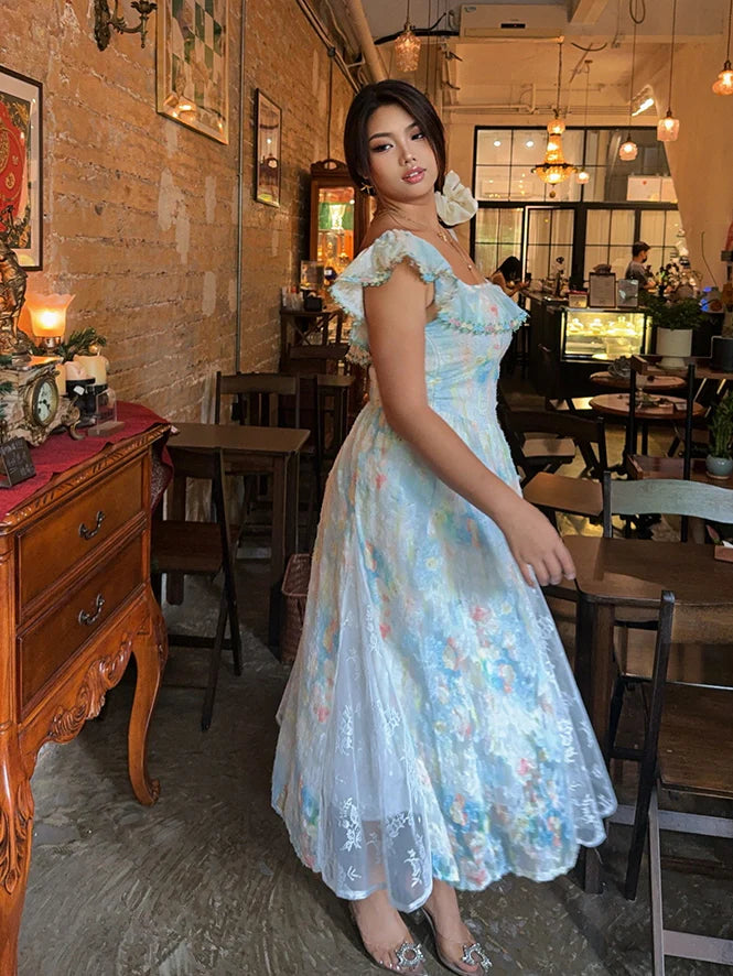 Pastel Garden Off-Shoulder Lace Dress