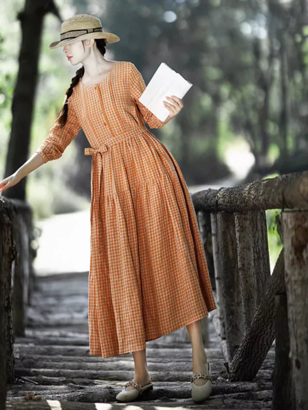 Sun-Kissed Spring Checkered Dress