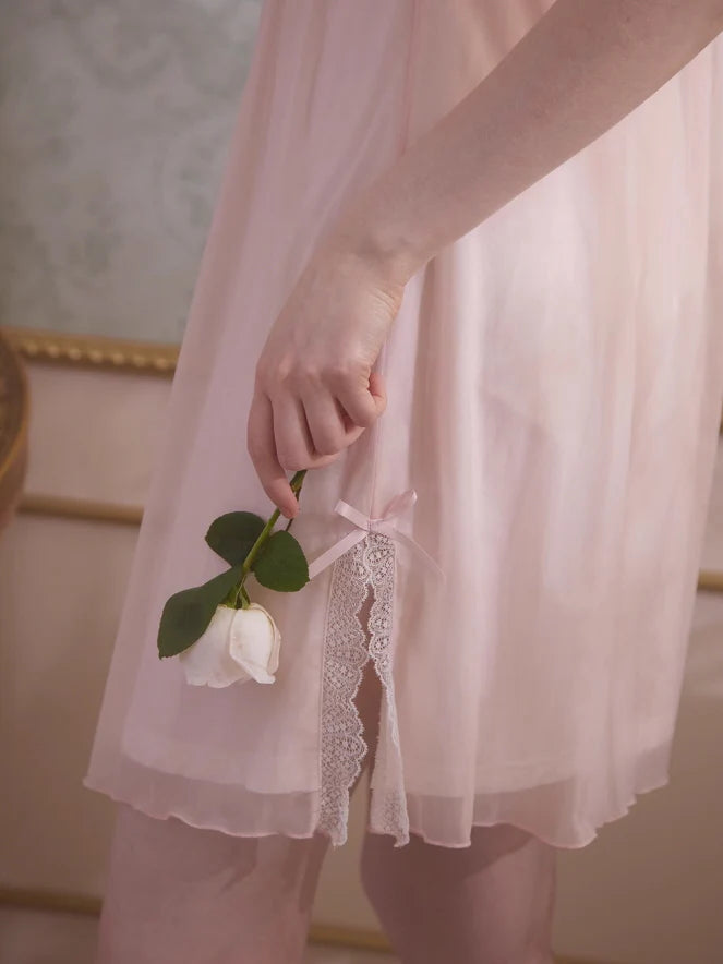 Romantic Lace Trim Chiffon Nightdress