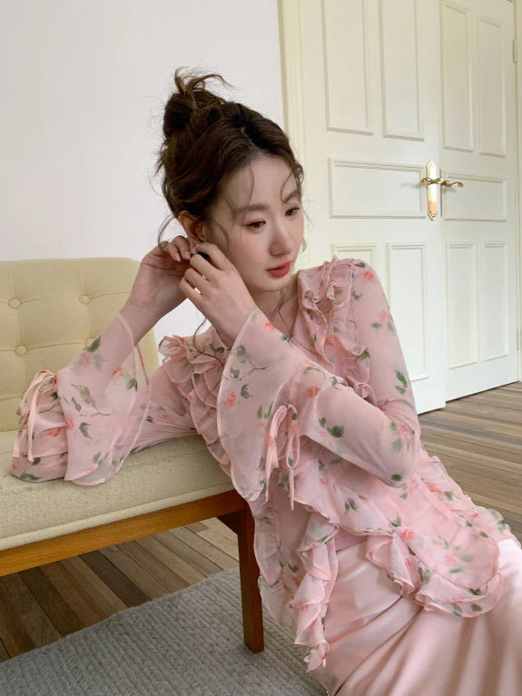 Blush Ruffle Floral Blouse