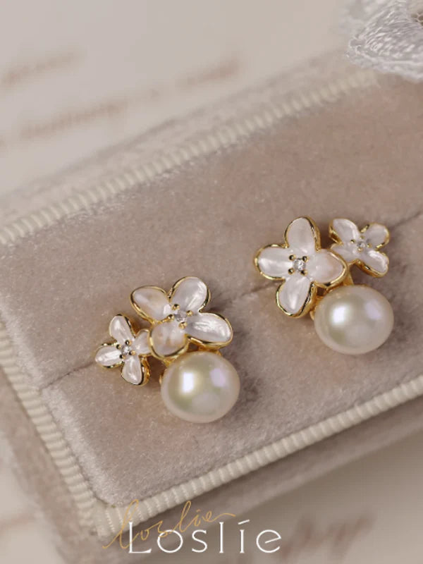 Natural Pearl Double Flower Earrings