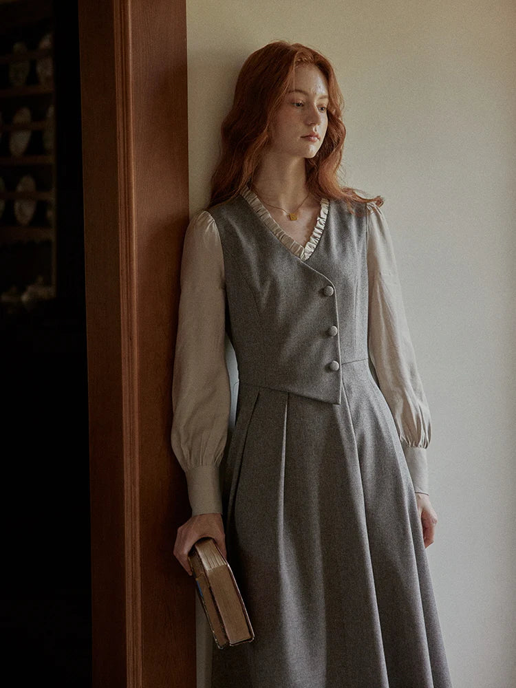Vintage Elegance Pleated Vest Dress