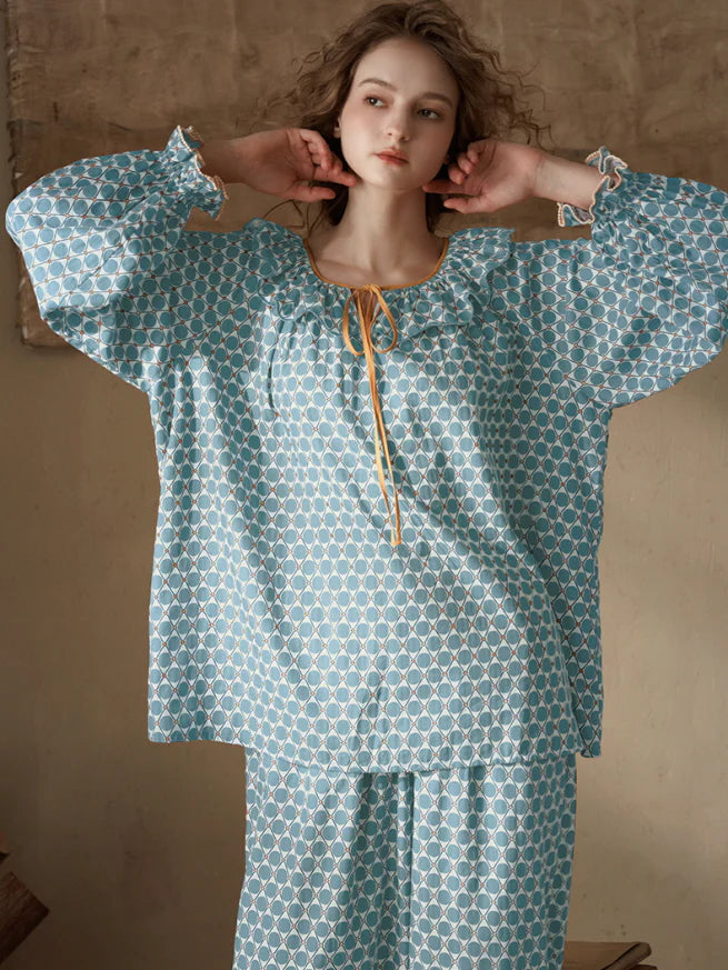 Vintage Geometric Ruffle Pajama Set