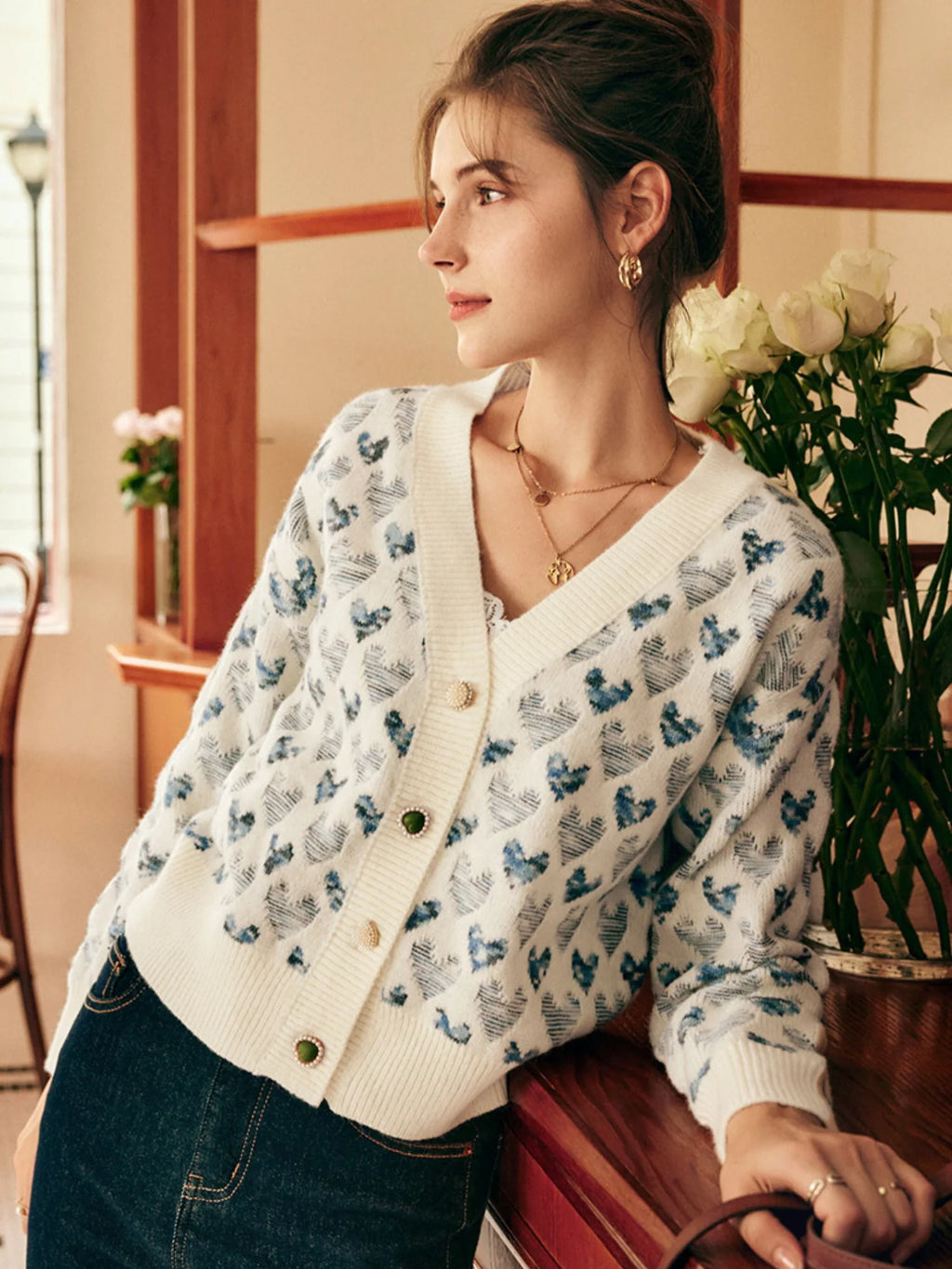 Vintage Blue Heart Knit Cardigan