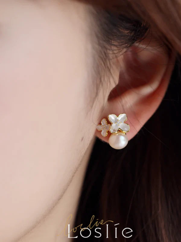 Natural Pearl Double Flower Earrings