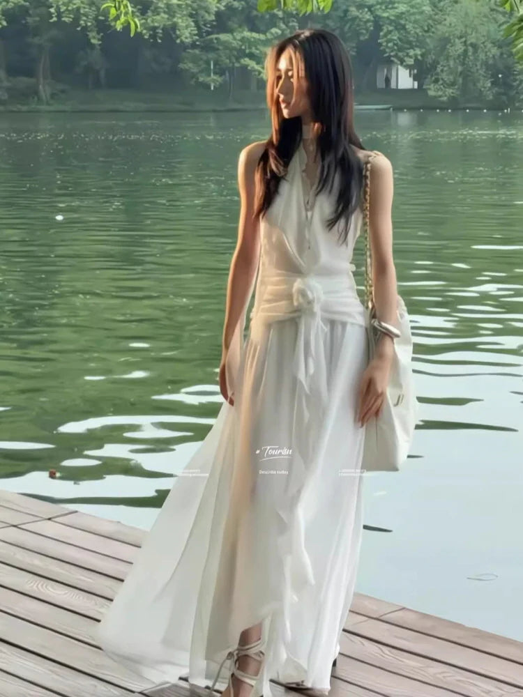 Ethereal Ruffle Rose White Dress