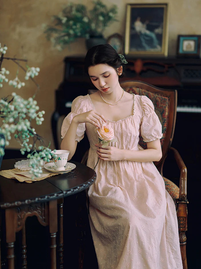 Blush Embroidered Cotton Tea Dress