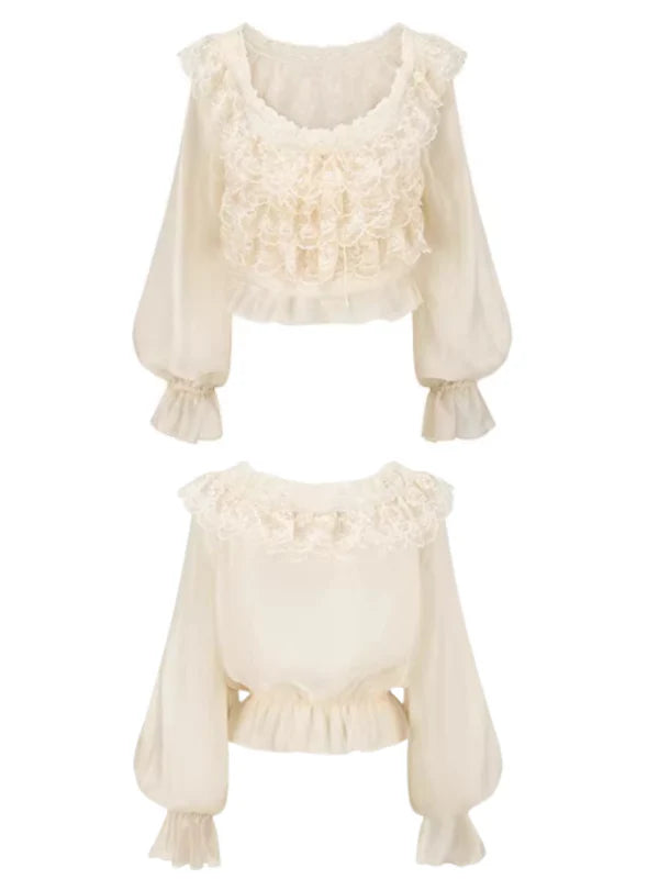 Ethereal Ruffle Lace Vintage Blouse