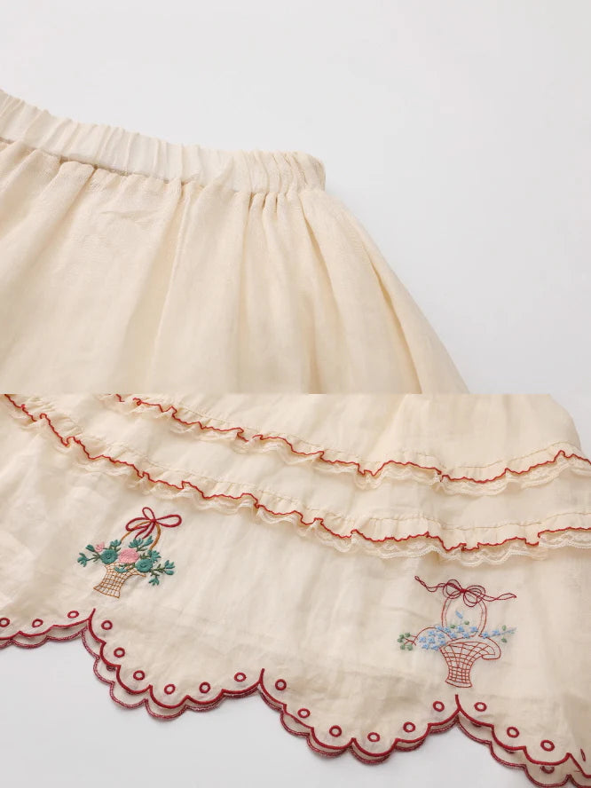 Embroidered Basket Hem Skirt