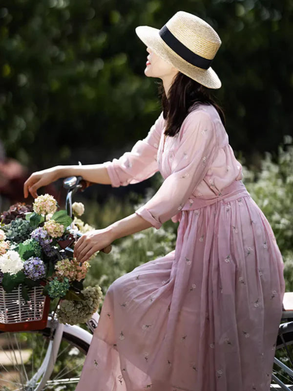 Sunlit Garden Floral Embroidered Dress