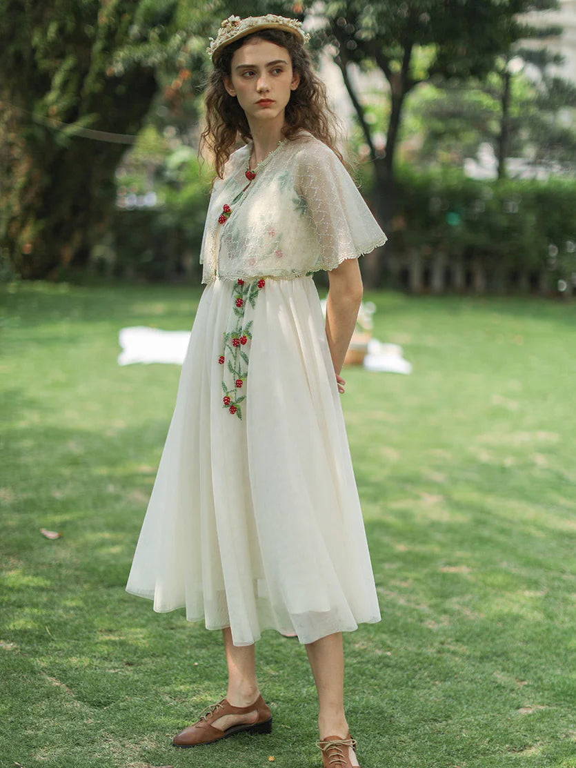 Strawberry Garden Vintage Embroidered Dress