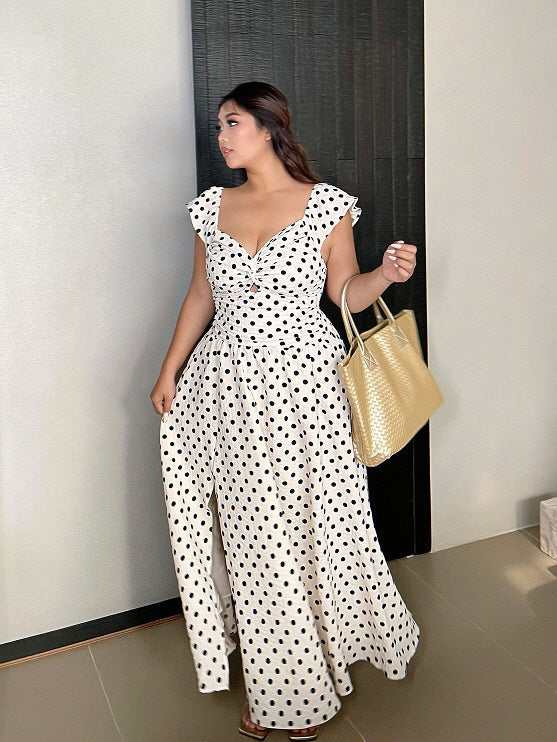 Romantic Polka Dot Plus Size Ruffle Dress