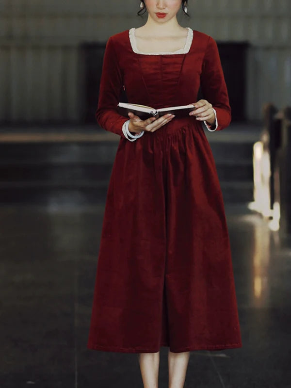 Crimson Elegance Lace Dress