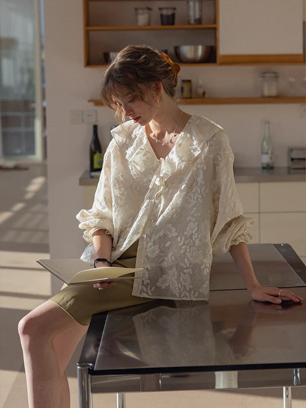 Romantic Sheer Floral Embroidered Blouse