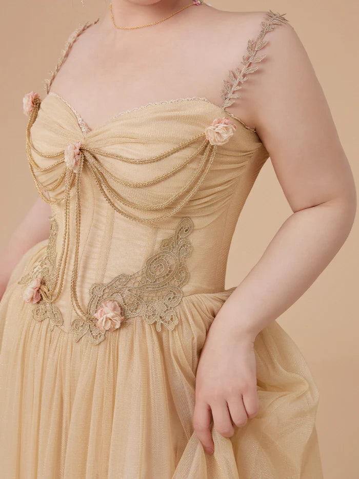 Golden Blossom Corset Dress
